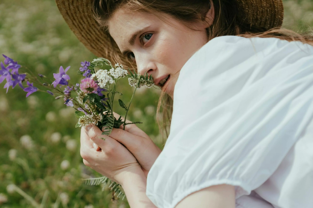 A green witch in her garden, preparing for Ostara.